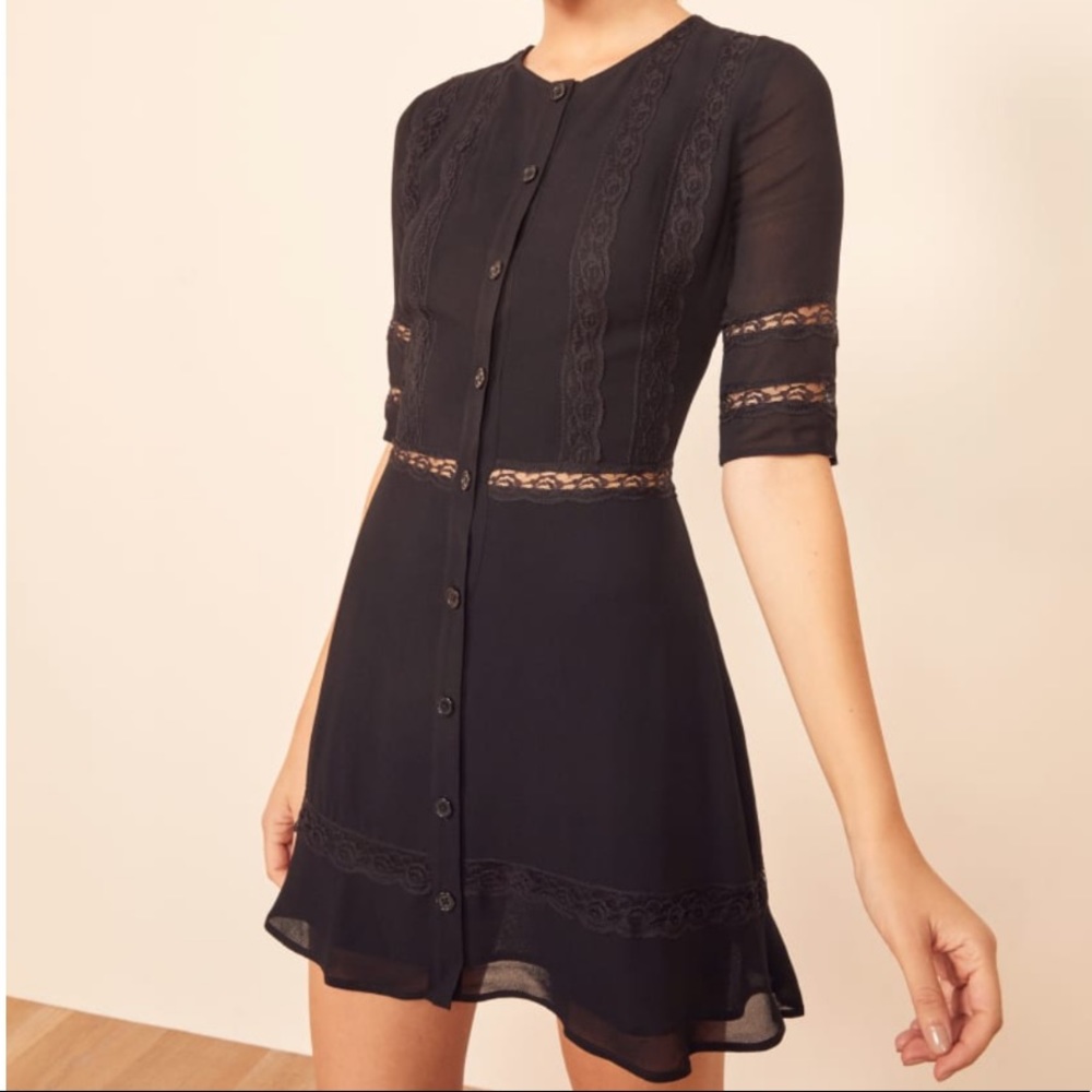 Reformation Sonnet Lace Trim Mini Dress